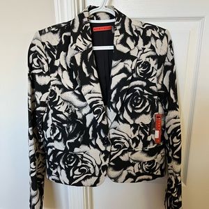 Alice + Olivia Black and Cream Rose Floral Blazer NWT MSRP $396 size Medium